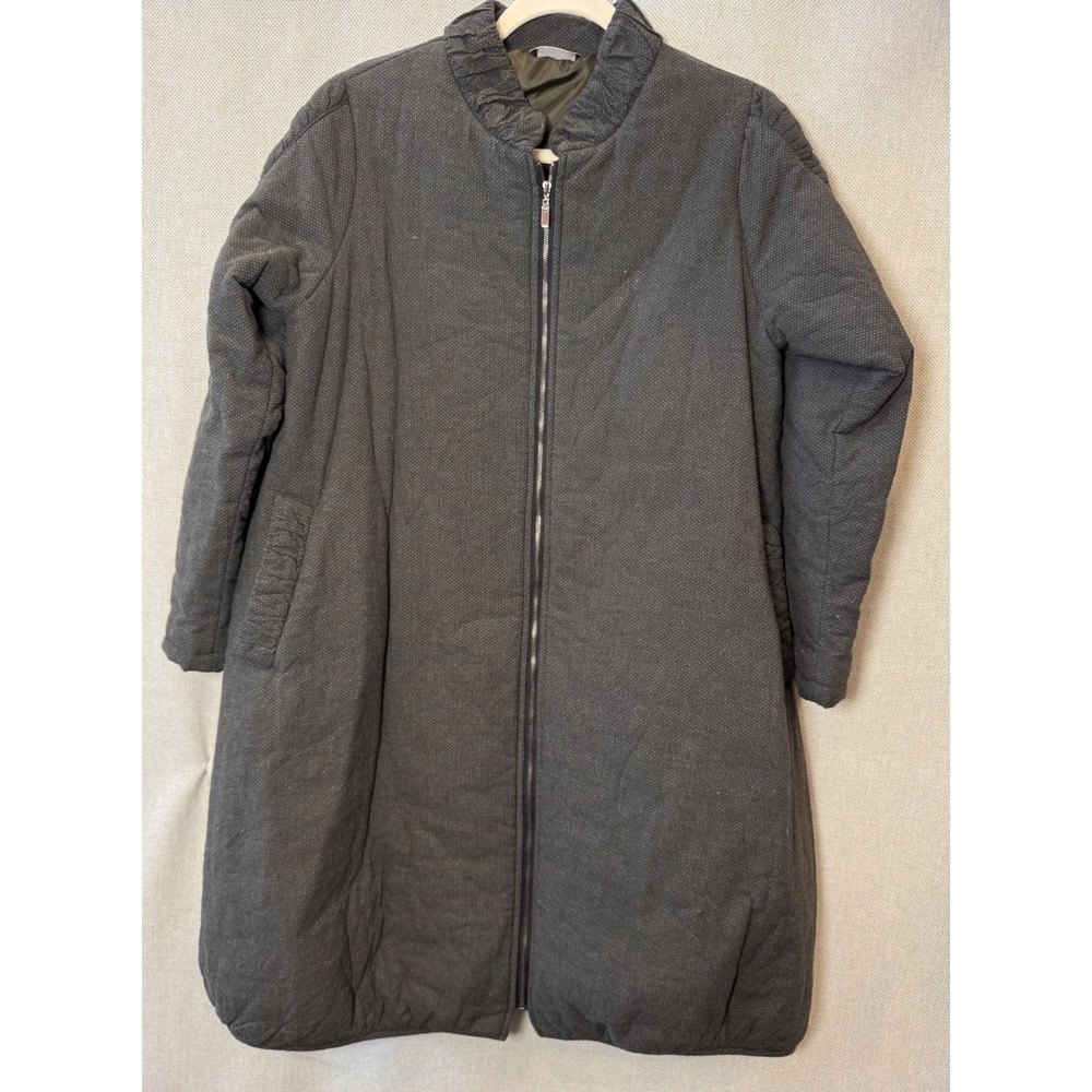 Dodo Korean Womens Small Long Quilted Coat Gray Ruched Artsy Lagenlook Jacket